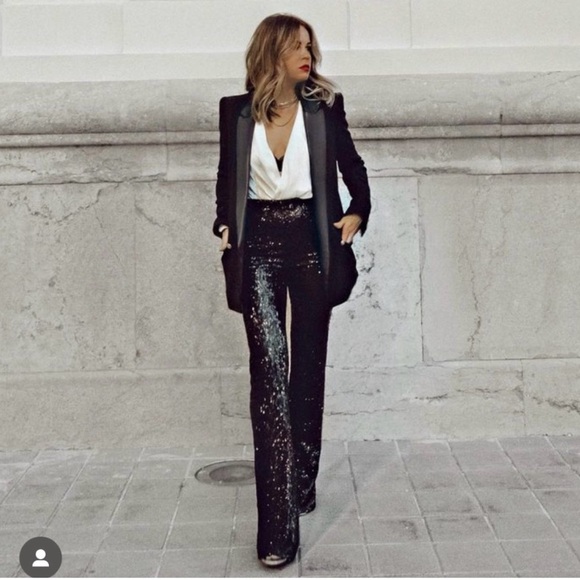 NWT Zara Black Sequin Pants/Leggings  Flair fit - Picture 1 of 16